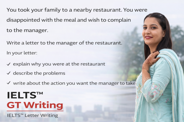 IELTS General Training Complaint Letter Sample – Restaurant Problem (Band 7+)