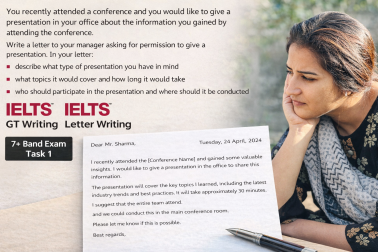 IELTS General Training Letter to Manager for Giving a Presentation (Band 7 Sample Answer)