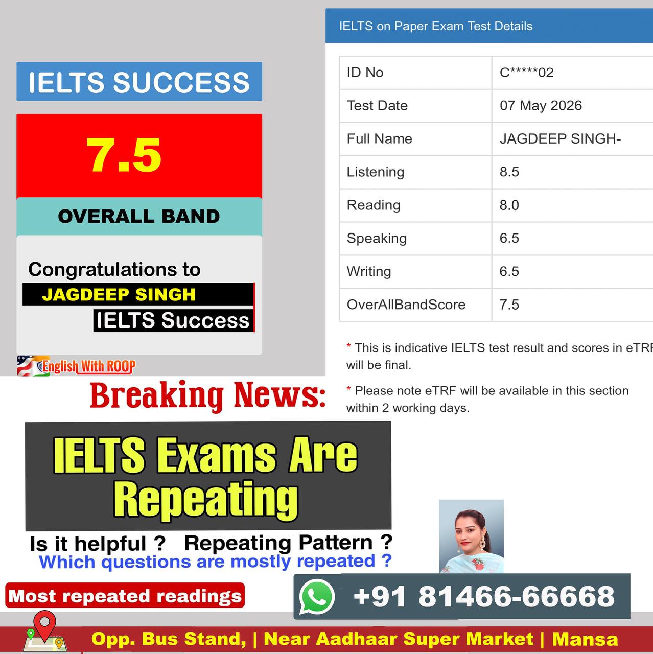 Jagdeep Singh IELTS Result | 7.5 Bands Achievement