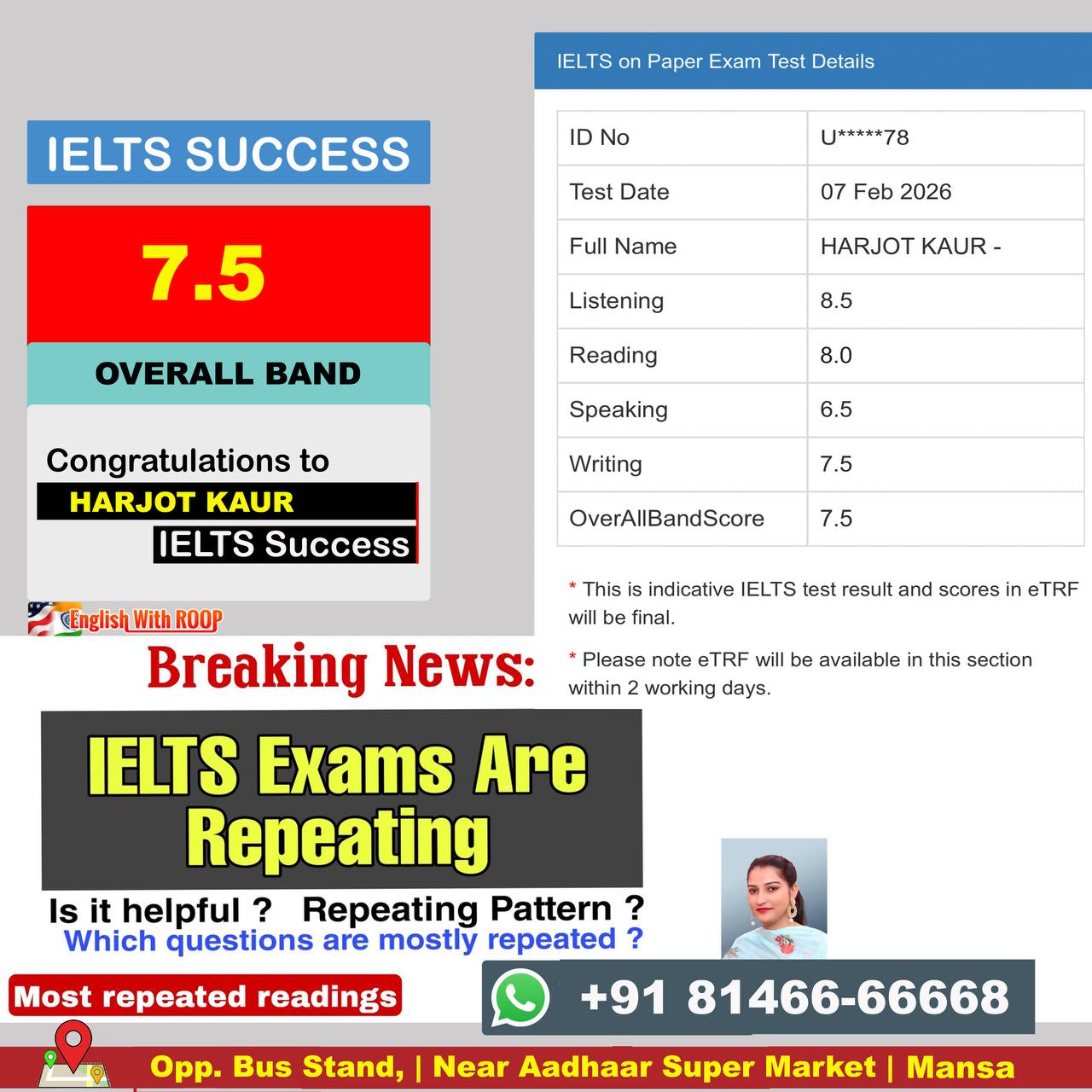 Harjot Kaur Scored 7.5 Bands in IELTS