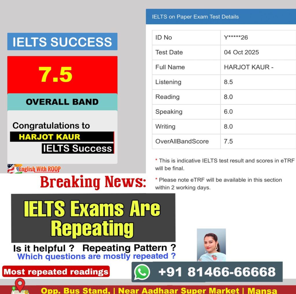 Harjot Kaur IELTS 7.5 Bands Result